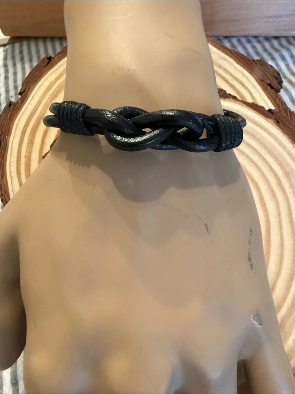 Black Braided Leather Knot Bracelet for Men